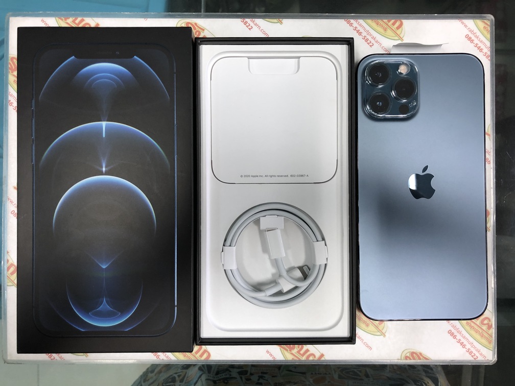 ขาย iPhone 12 Pro Max 256GB จอใหญ่6.7นิ้ว กล้องหลัง3ตัว สุขภาพแบต100% สภาพใหม่มาก99% สีPacific Blue ศูนย์ไทย อุปกรณ์ครบกล่อง ประกัน 30 พฤศจิกายน 2564